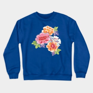 Vintage Japanese Peony Chrysanthemum Floral Kimono Crewneck Sweatshirt